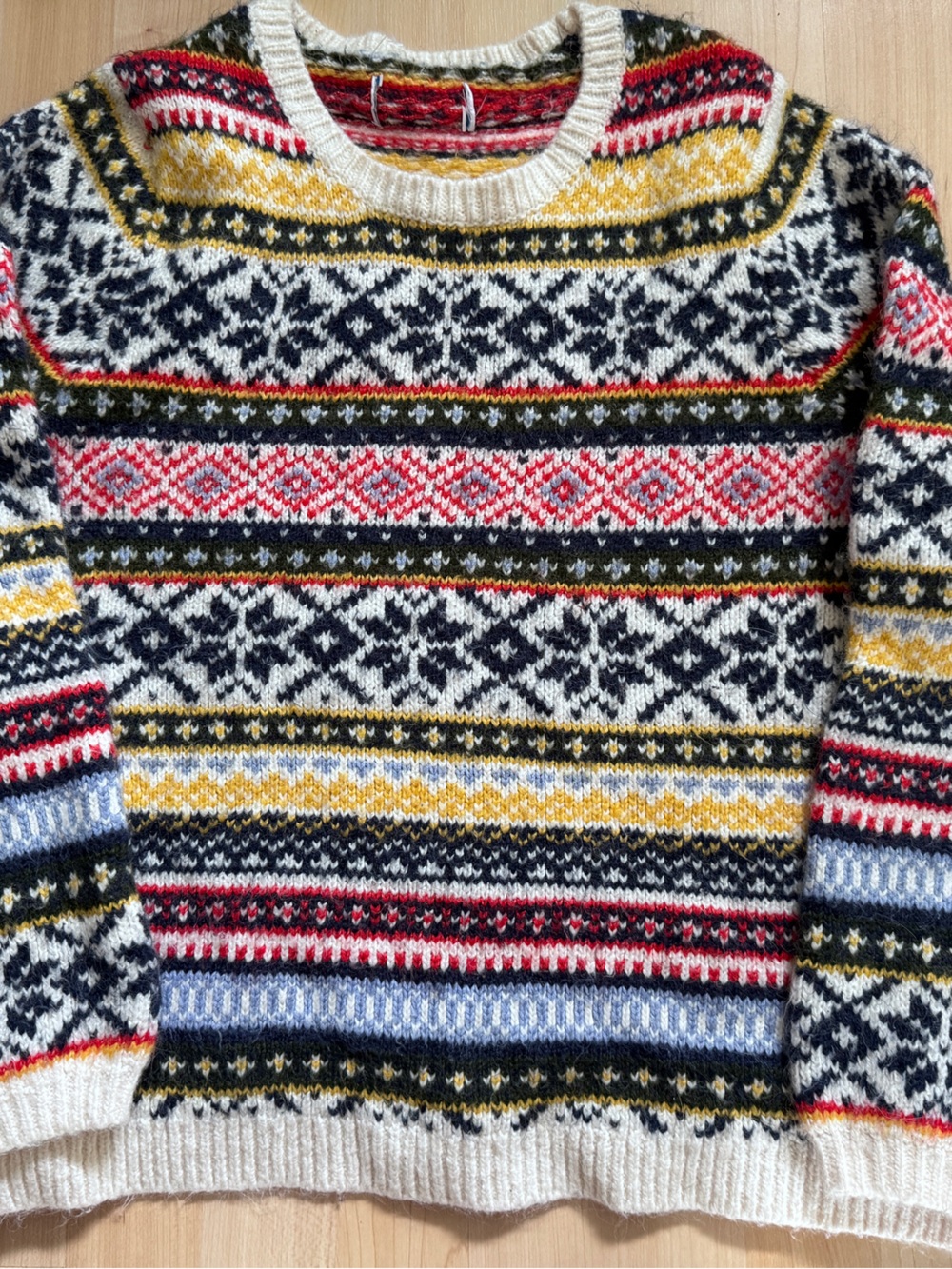 Old Navy Sweater Women Size L Blue Multi Fair Isle Cropped Soft Nordic Ski